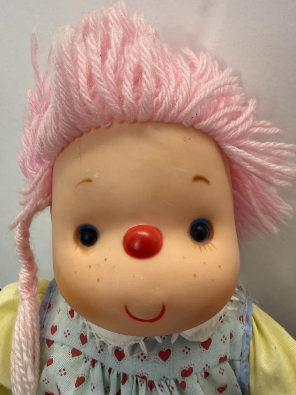 Vintage 1980s Ice Cream Girl Doll 10-12”. Pink Hair Hat Soft Body Play Doll